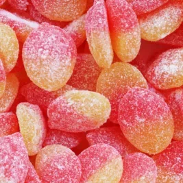 close up of fuzzy peaches candy