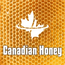 "Canadian Honey" text over a honeycomb.